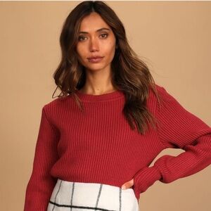 Lulu’s Favorite Festivities Berry Pink Ribbed Knit Cuff Sleeve Sweater